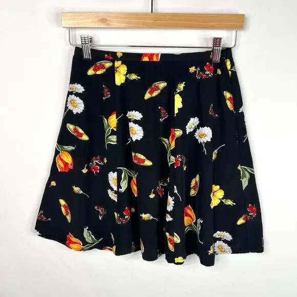 Vintage Flower & Butterfly Print A-Line Mini Skirt XS - Picture 2 of 9